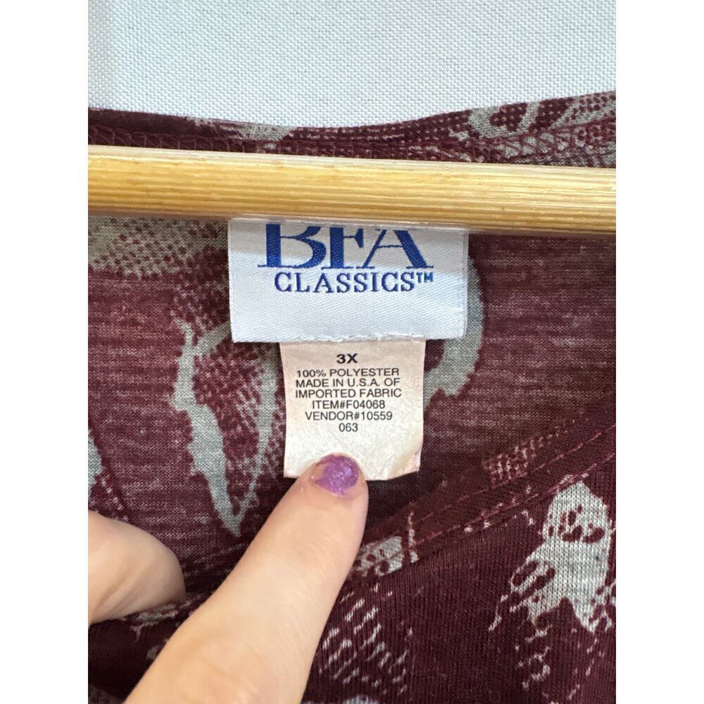 Women’s BFA Classics Size 3X Burgundy and Grey Floral Long Sleeve Shirt. - Picture 2 of 3